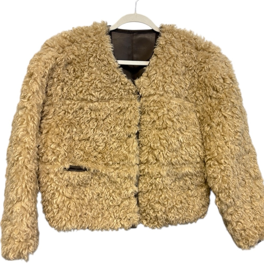 New Stand Studio Charmaine in Beige & Gray reversible Faux Shearling Jacket 2